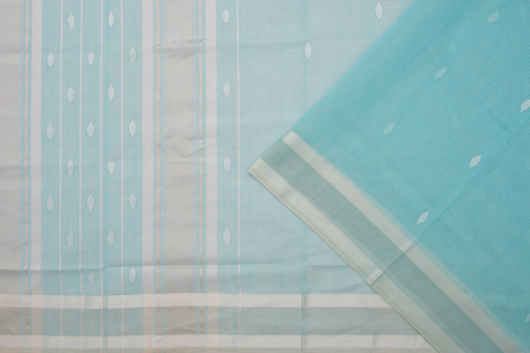 Maheshwari Cotton Horizontal Lines And Butta Sky Blue Saree