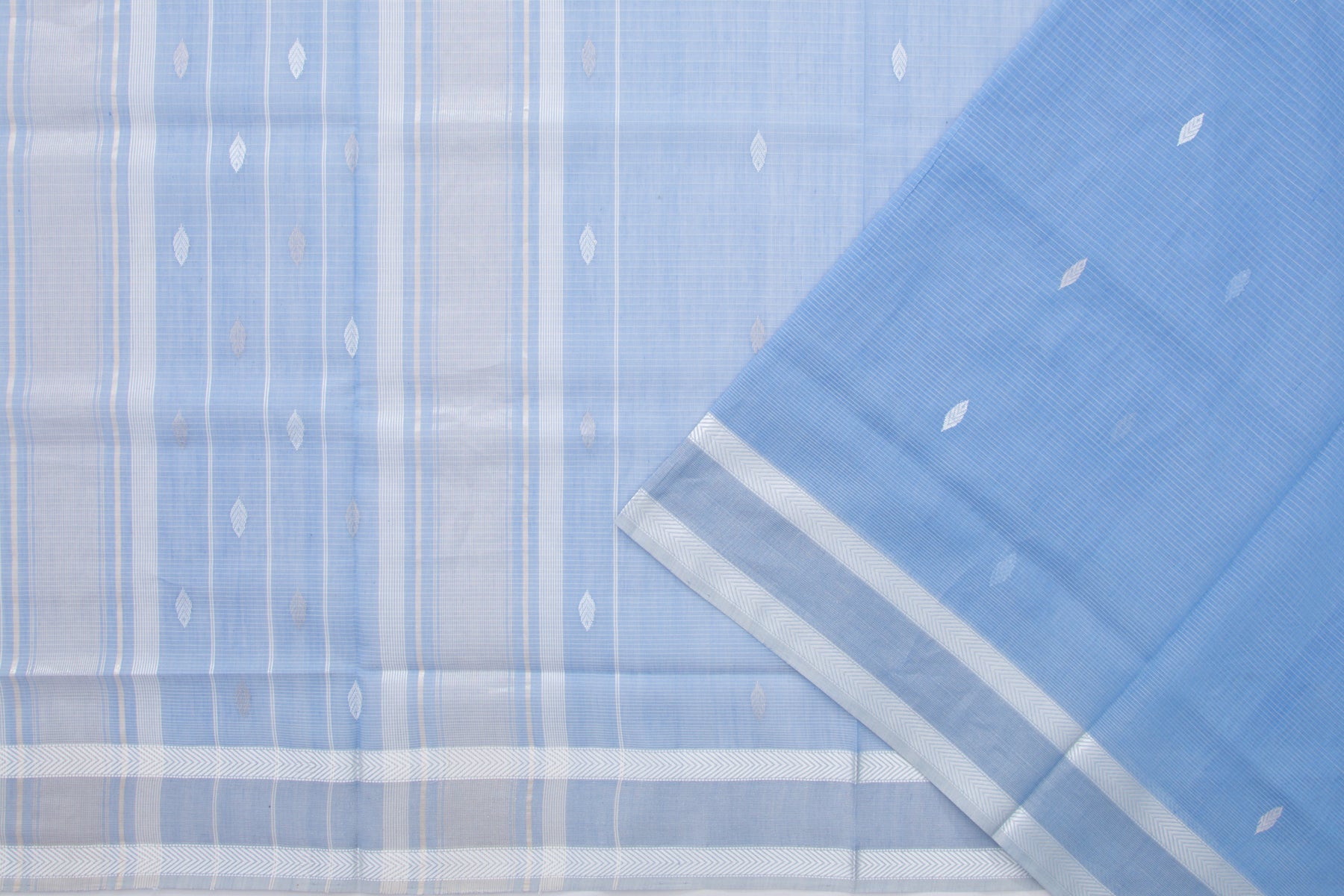 Maheshwari Cotton Horizontal Lines And Butta Pastel Blue Saree