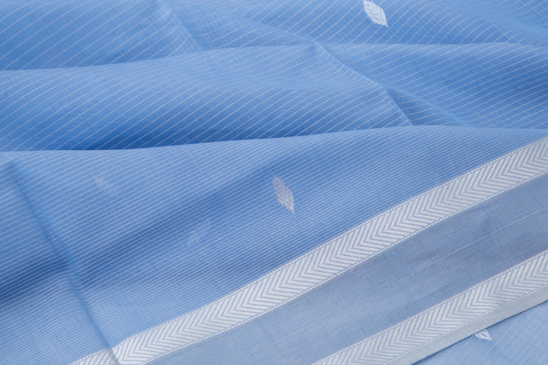 Maheshwari Cotton Horizontal Lines And Butta Pastel Blue Saree