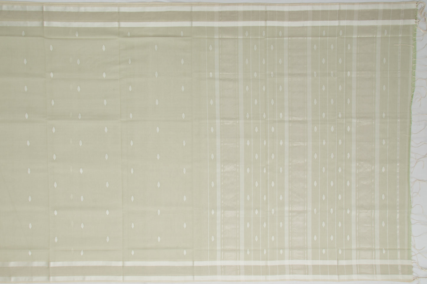Maheshwari Cotton Horizontal Lines And Butta Sage Green Saree