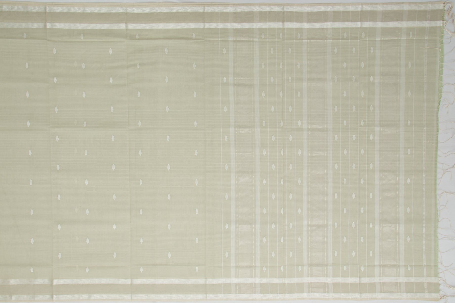Maheshwari Cotton Horizontal Lines And Butta Sage Green Saree