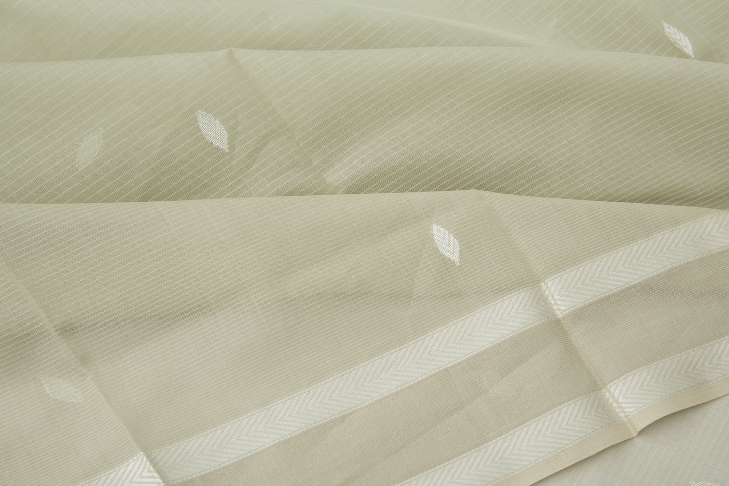 Maheshwari Cotton Horizontal Lines And Butta Sage Green Saree