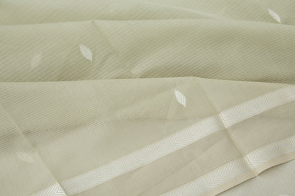 Maheshwari Cotton Horizontal Lines And Butta Sage Green Saree