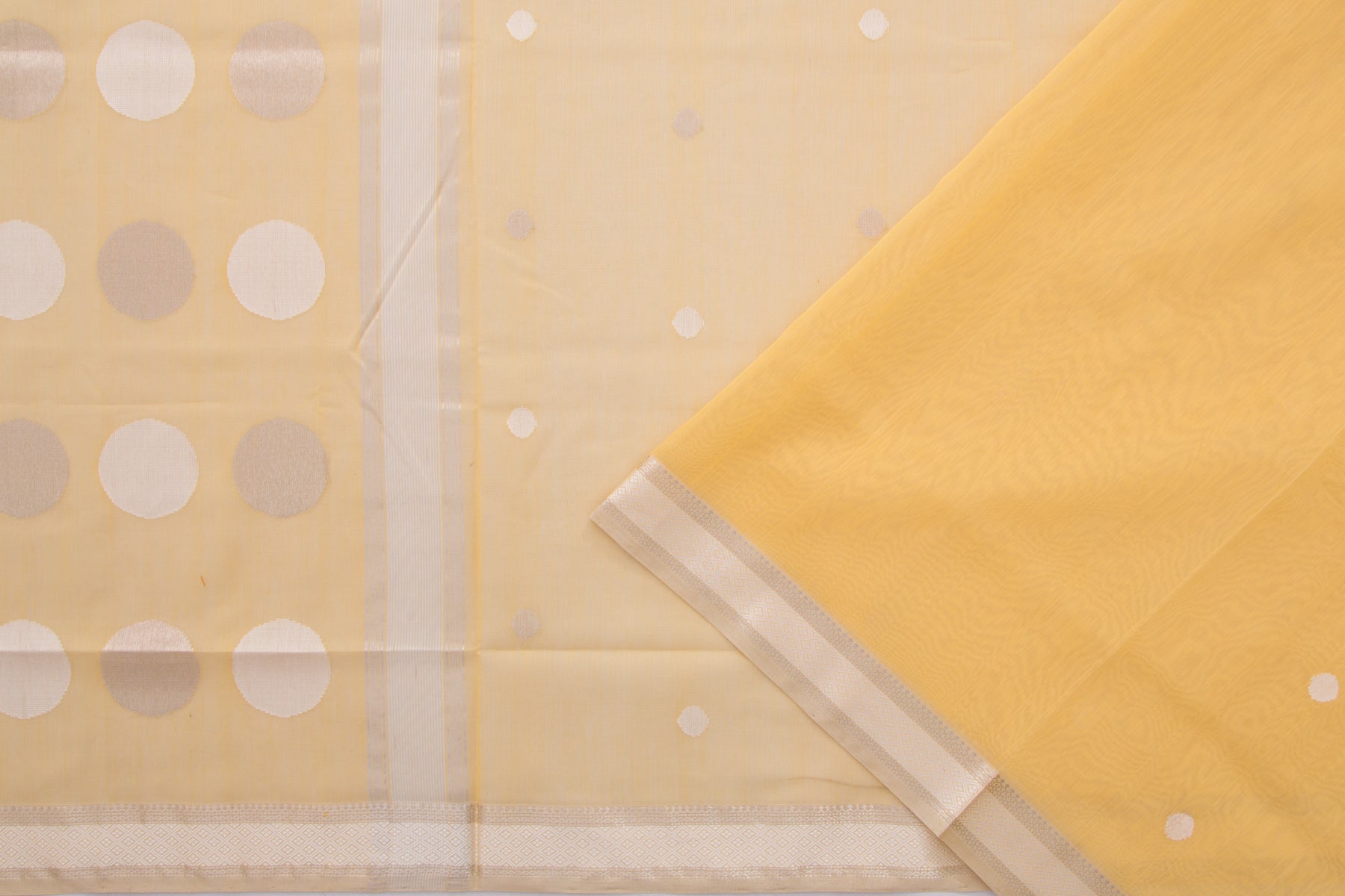 Maheshwari Cotton Butta Sandalwood Yellow Saree