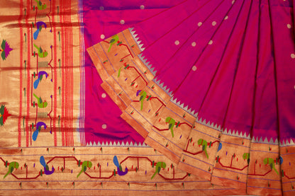 Paithani Silk Butta Dual Tone Blue And Maroon Saree With Akruthi Border