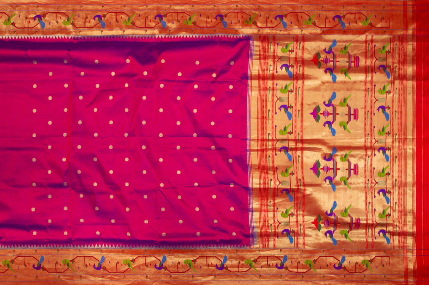 Paithani Silk Butta Dual Tone Blue And Maroon Saree With Akruthi Border