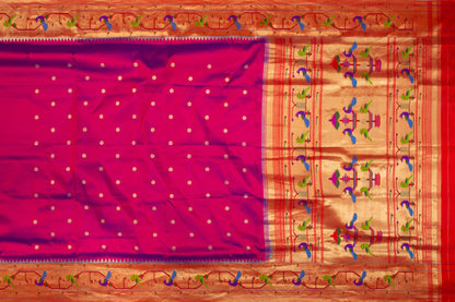 Paithani Silk Butta Dual Tone Blue And Maroon Saree With Akruthi Border
