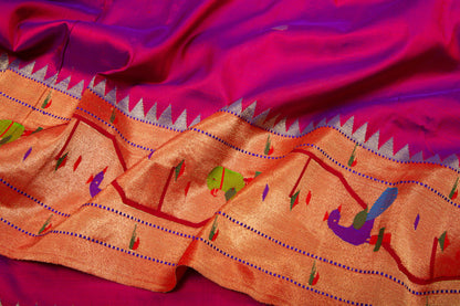 Paithani Silk Butta Dual Tone Blue And Maroon Saree With Akruthi Border