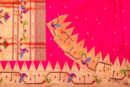 Paithani Silk Butta Pink Saree With Akruthi Border