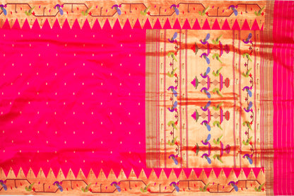 Paithani Silk Butta Pink Saree With Akruthi Border