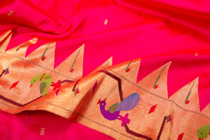 Paithani Silk Butta Pink Saree With Akruthi Border