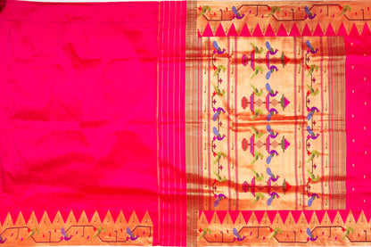 Paithani Silk Butta Pink Saree With Akruthi Border