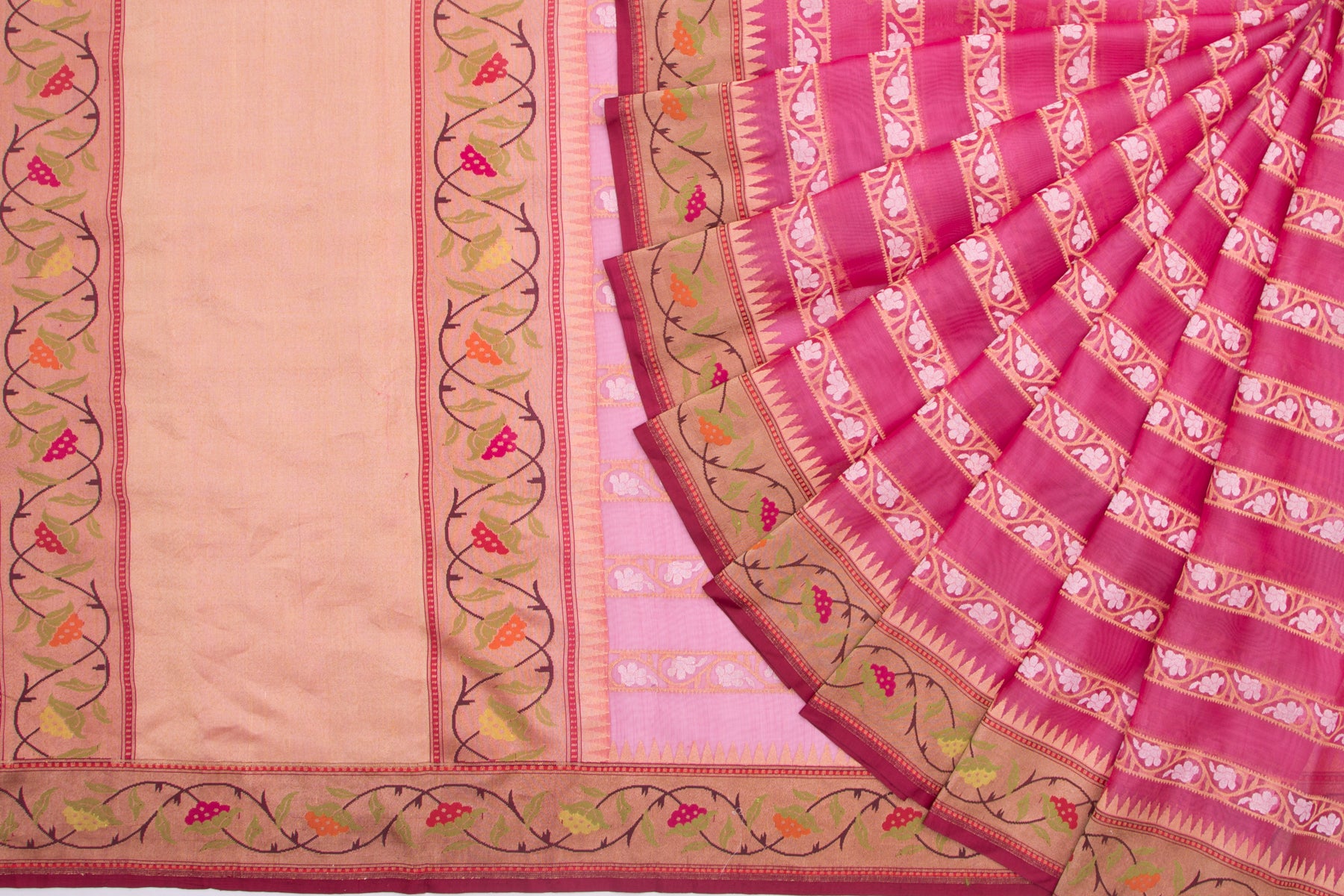 Banarasi Kora Organza Brocade Pink Saree