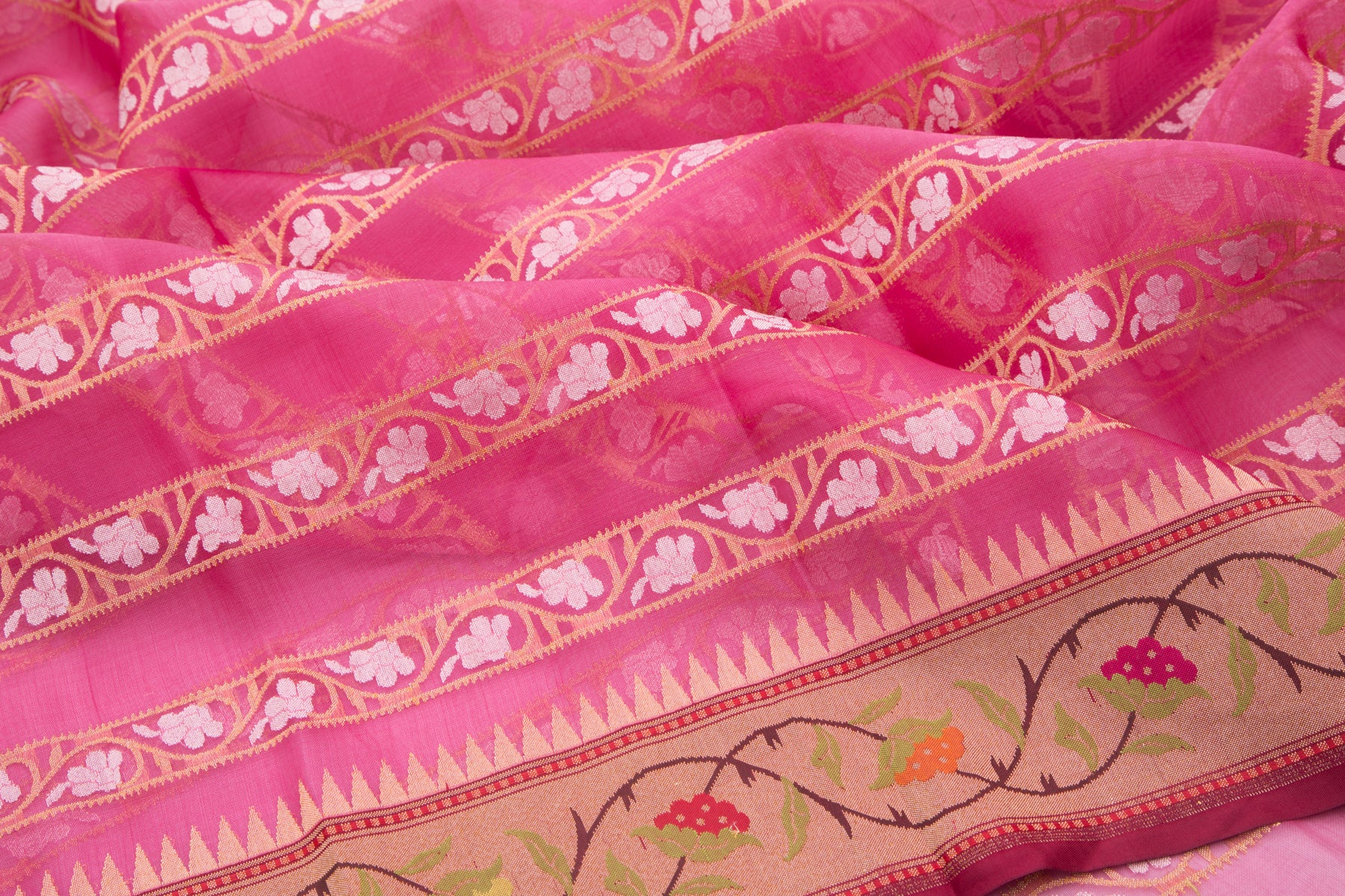 Banarasi Kora Organza Brocade Pink Saree