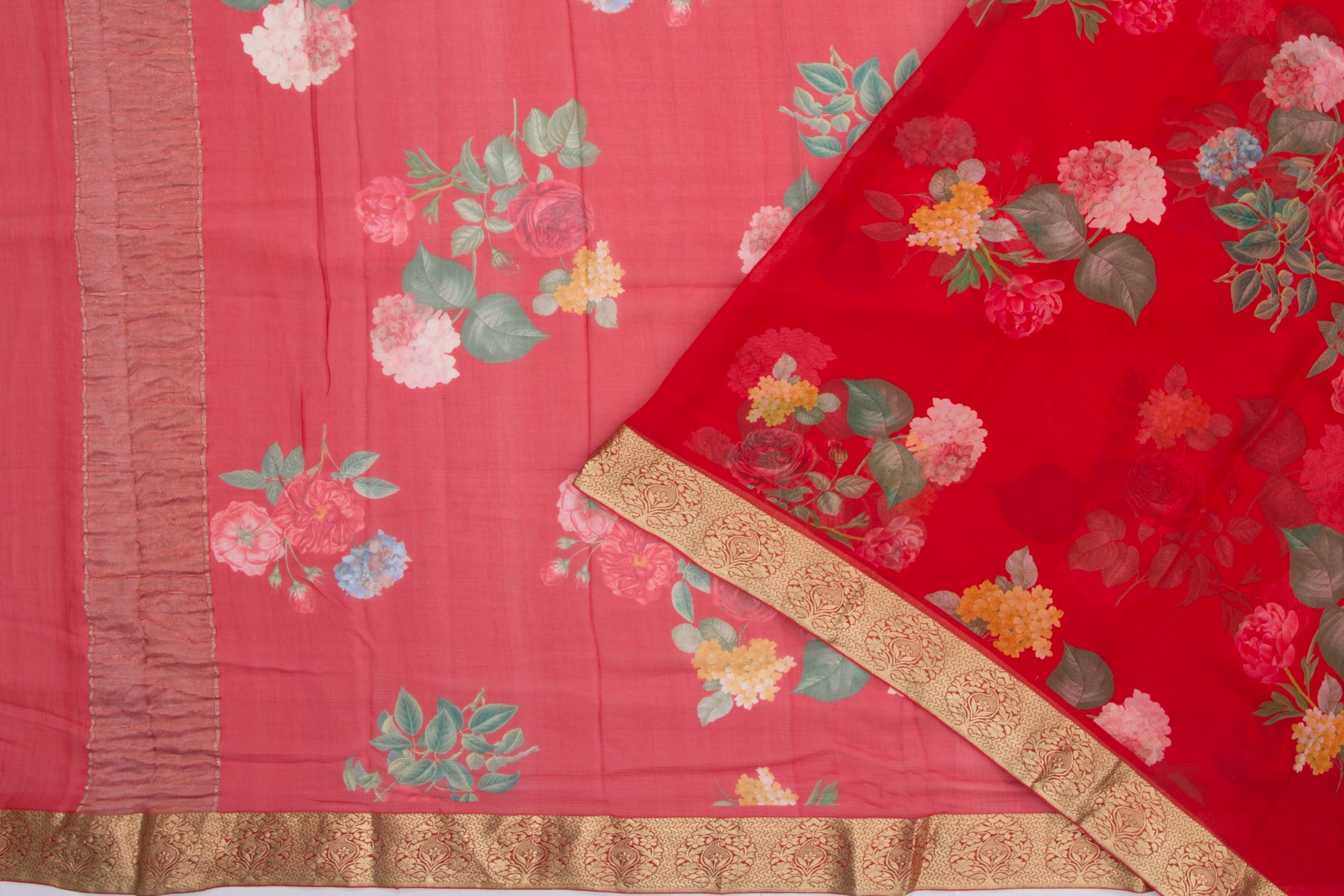 Chiffon Floral Printed Red Saree/5191154_2.jpg