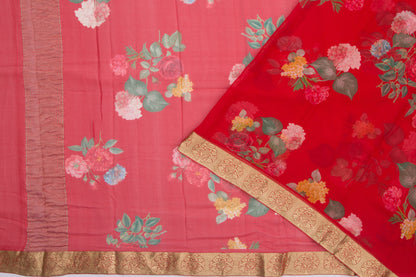 Chiffon Floral Printed Red Saree/5191154_2.jpg