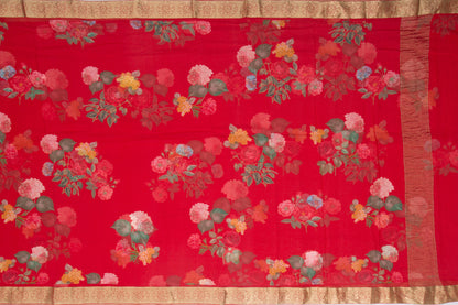Chiffon Floral Printed Red Saree