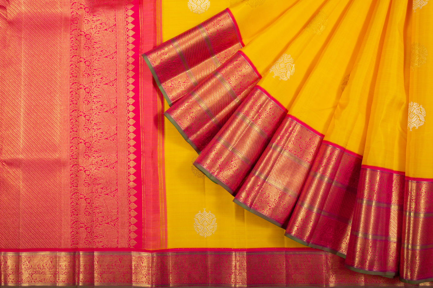 Kanchipuram Silk Butta Yellow Saree