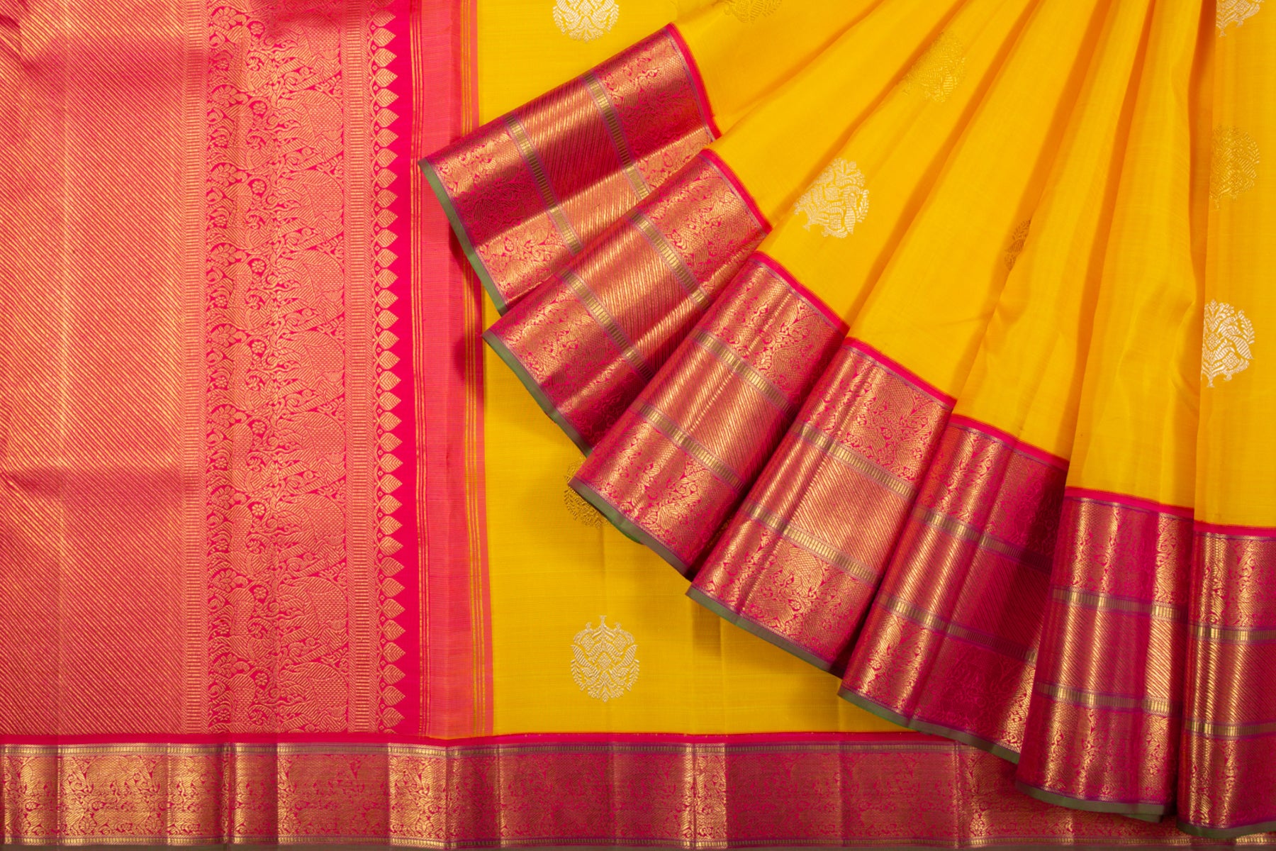 Kanchipuram Silk Butta Yellow Saree