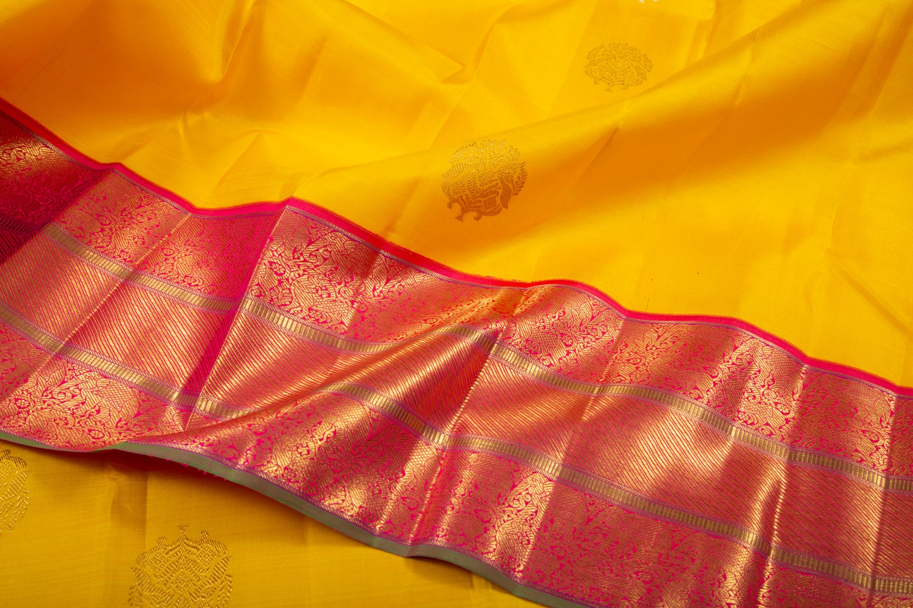 Kanchipuram Silk Butta Yellow Saree