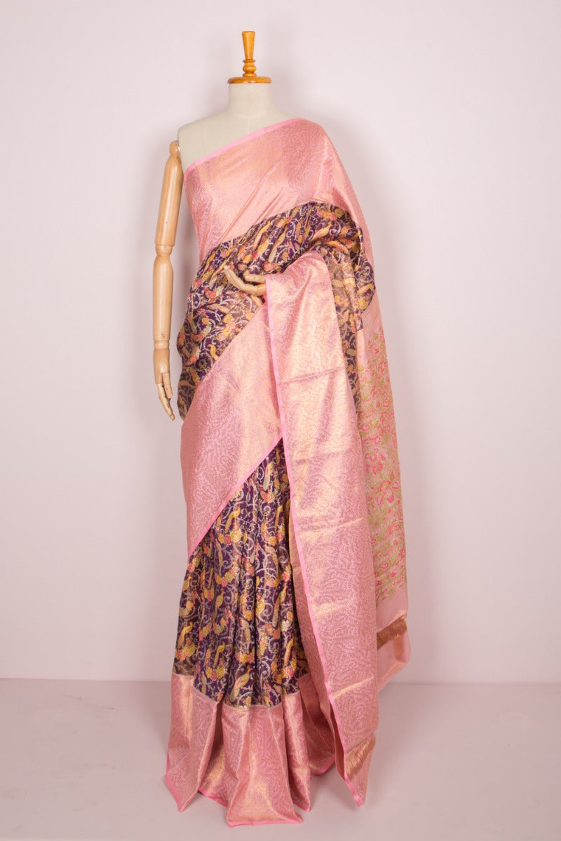 Kanchipuram Silk Tissue Jaal Purple Saree