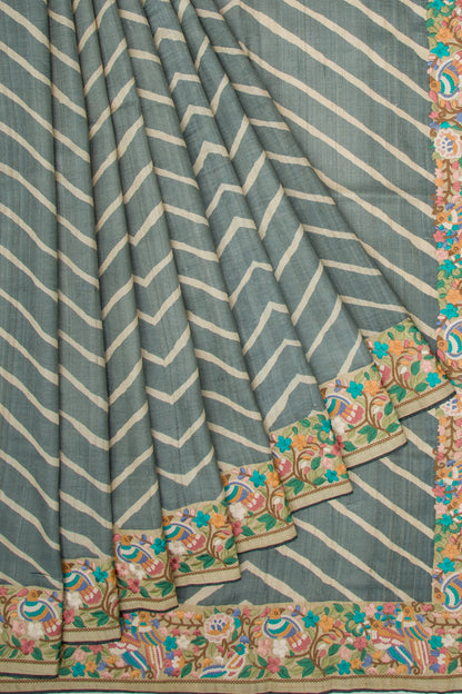 Tussar Printed Grey Saree