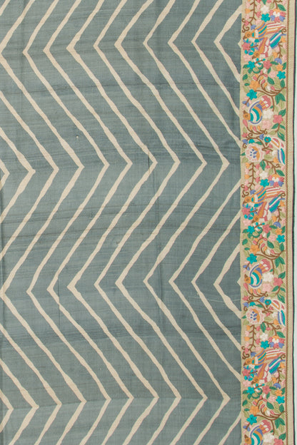 Tussar Printed Grey Saree