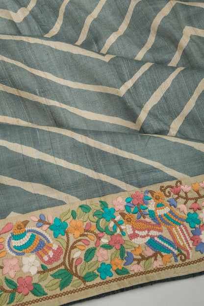 Tussar Printed Grey Saree