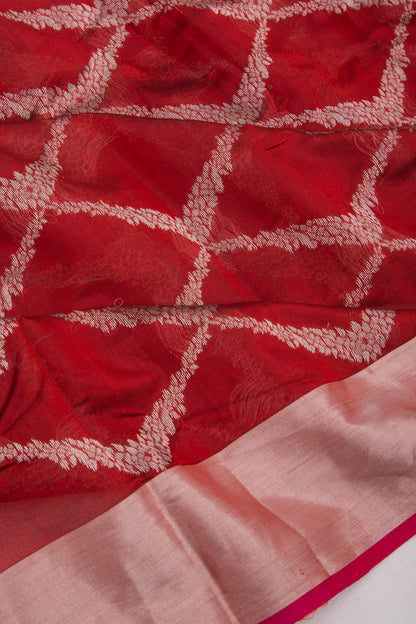 Chanderi Silk Jaal Red Saree