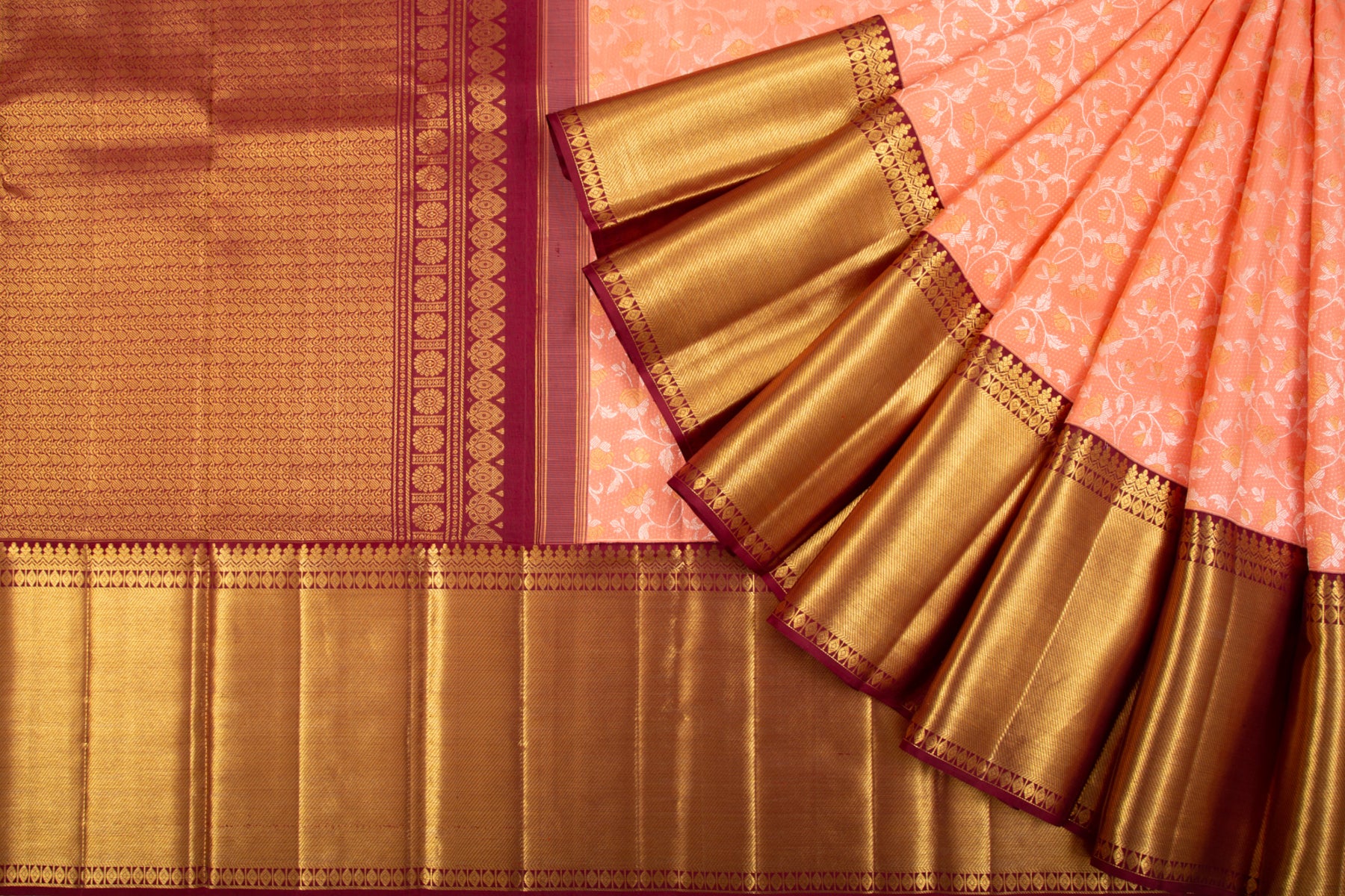 Kanchipuram Silk Jaal Peach Saree