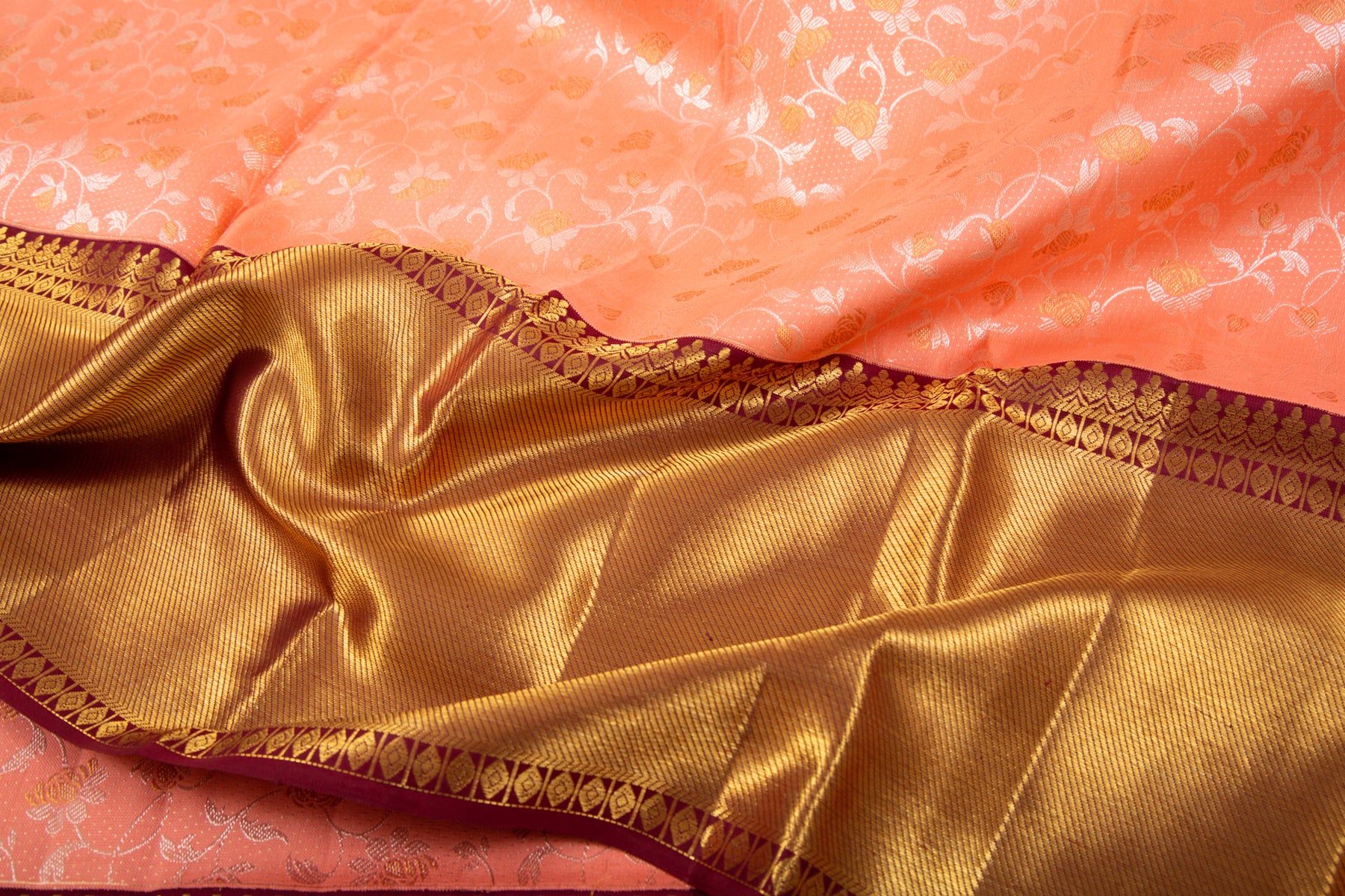 Kanchipuram Silk Jaal Peach Saree