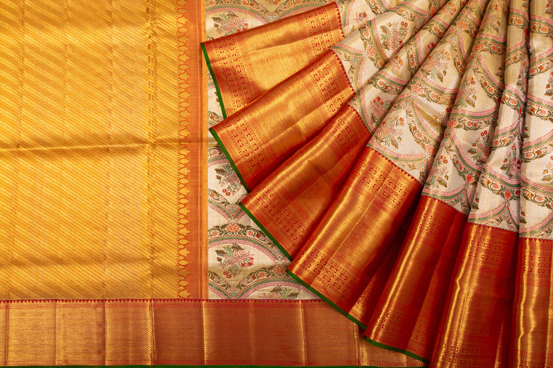 Kanchipuram Silk Tissue Brocade Gold Saree