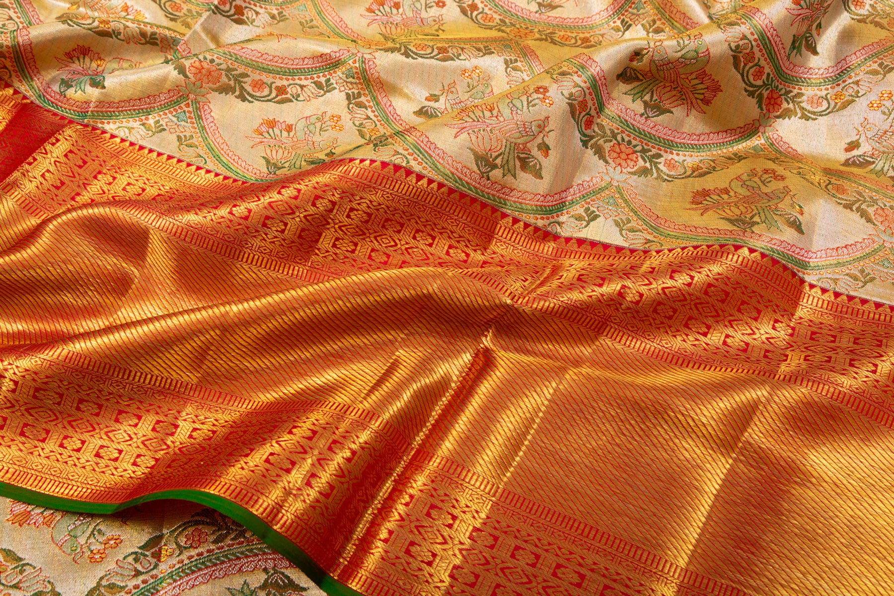 Kanchipuram Silk Tissue Brocade Gold Saree