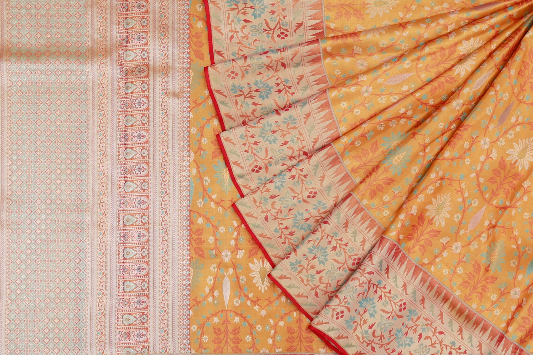 Kanchipuram Silk Tissue Brocade Orange Saree