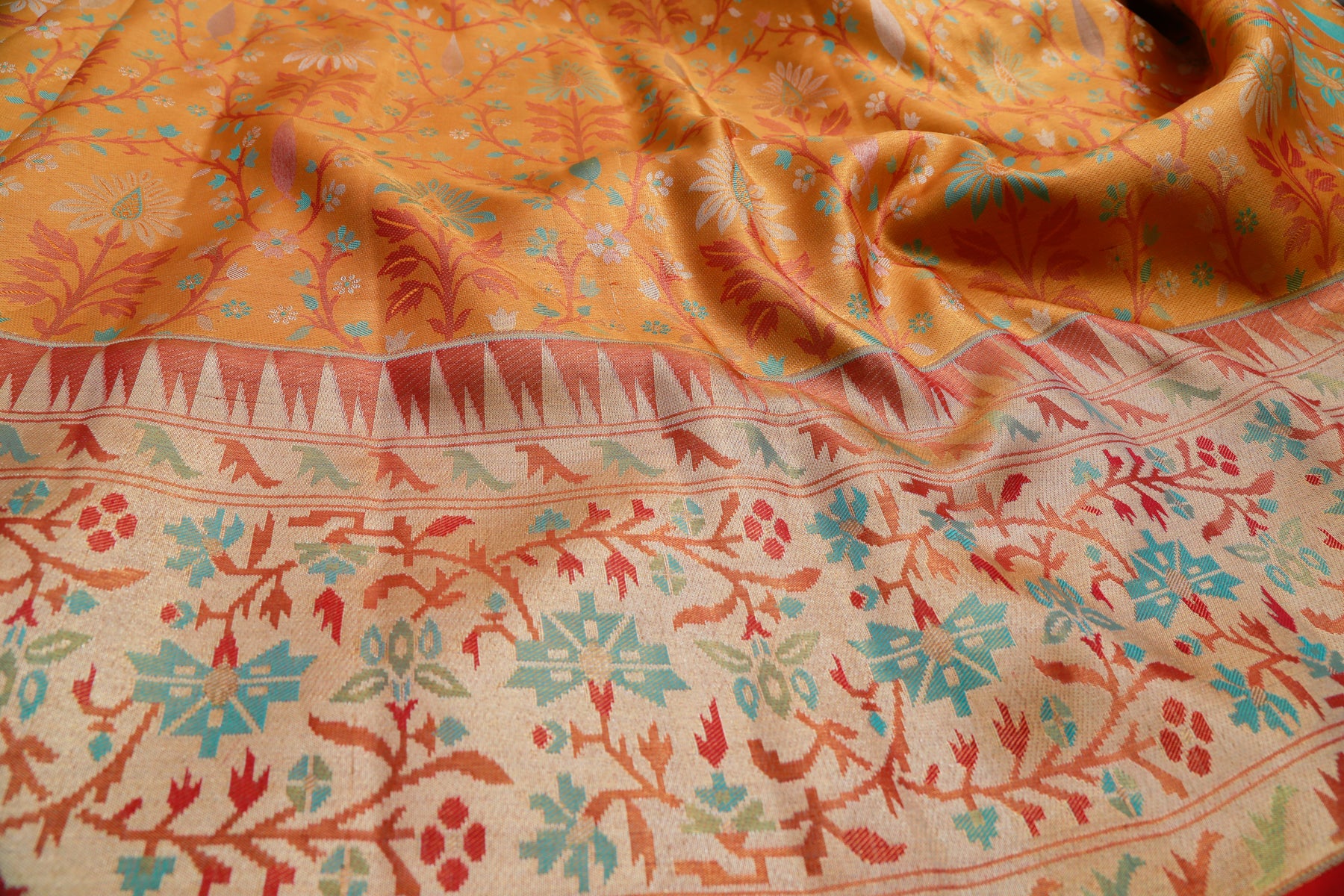 Kanchipuram Silk Tissue Brocade Orange Saree