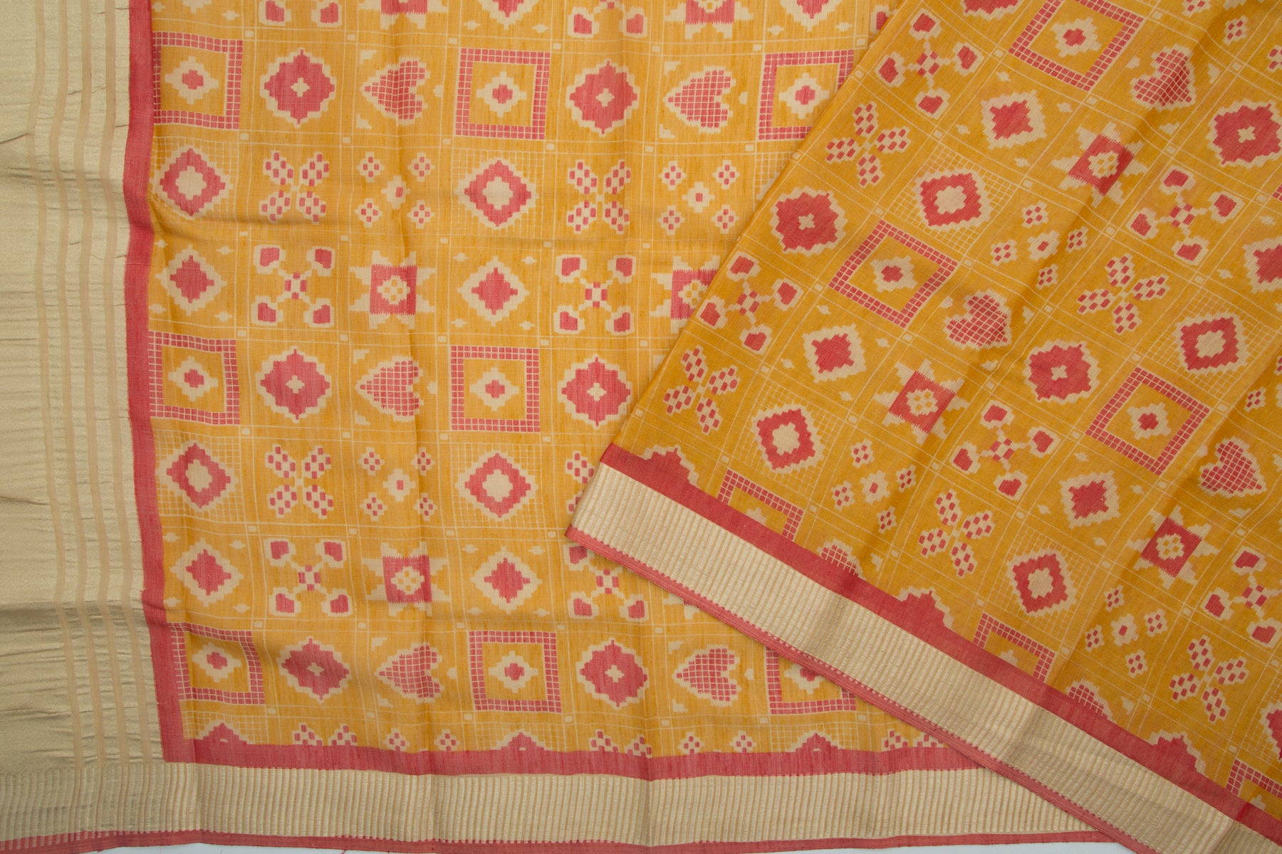 Linen Tissue Printed Yellow Saree