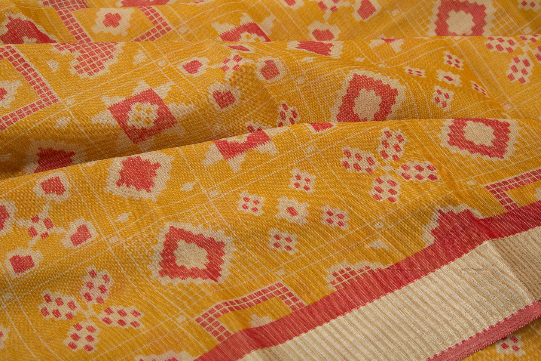 Linen Tissue Printed Yellow Saree