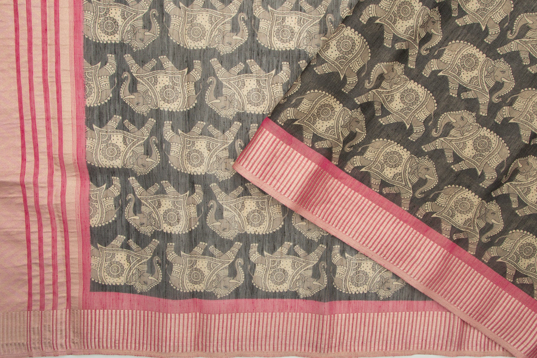 Linen Tissue Printed Black Saree