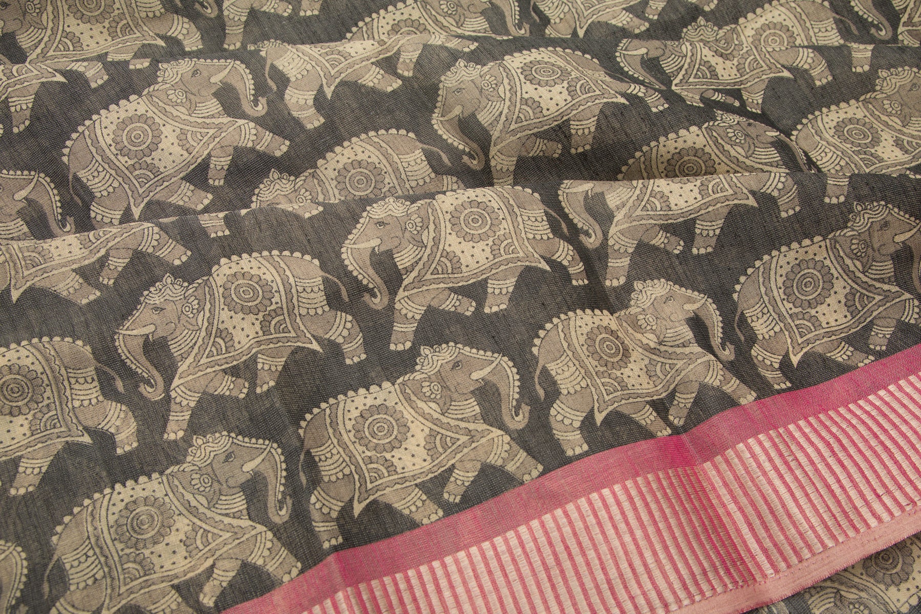 Linen Tissue Printed Black Saree