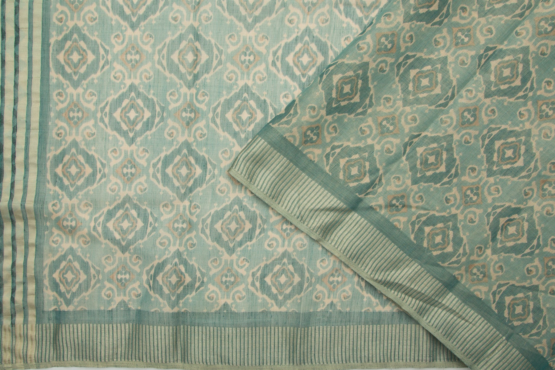Linen Tissue Printed Green Saree