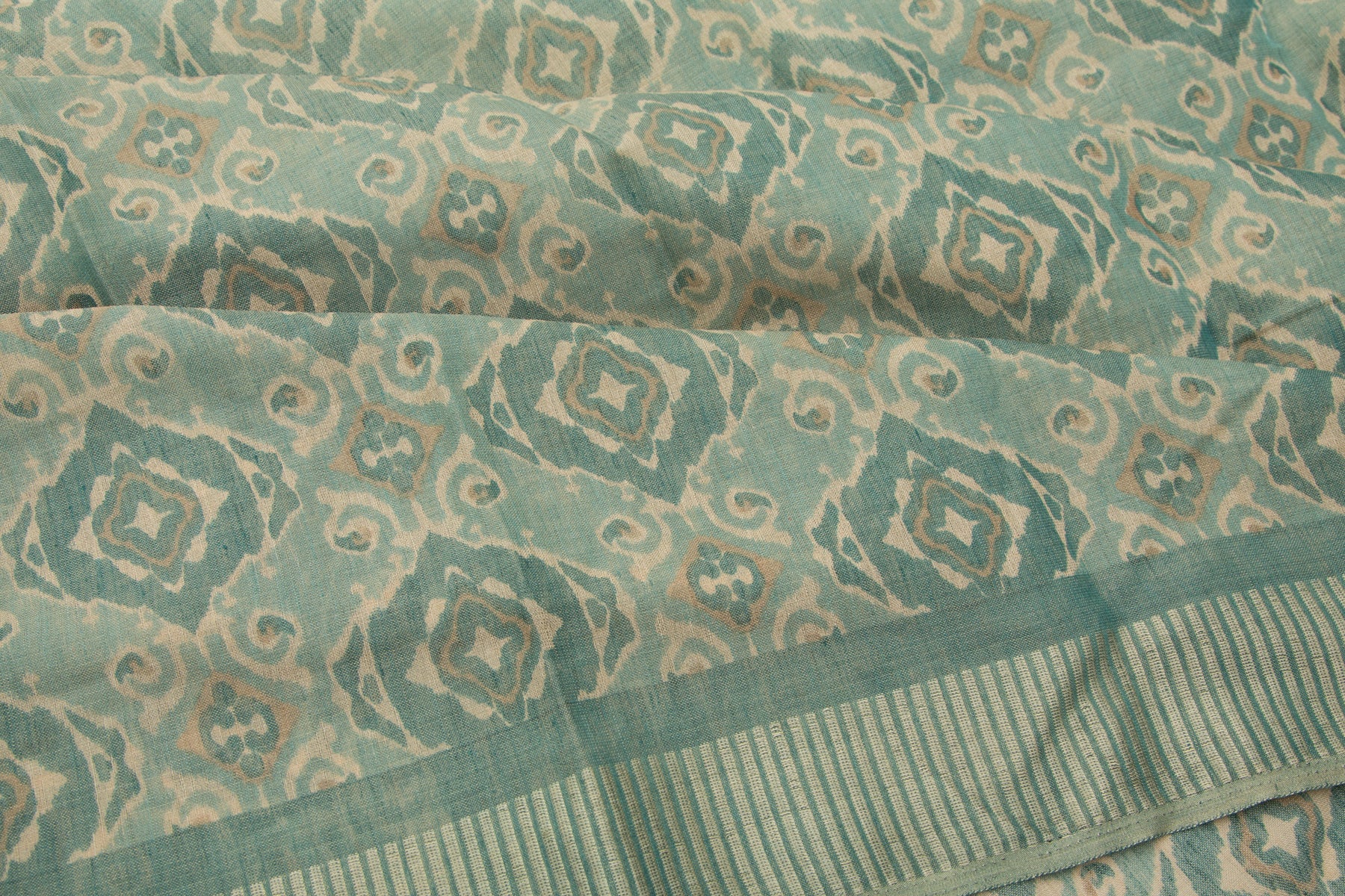 Linen Tissue Printed Green Saree