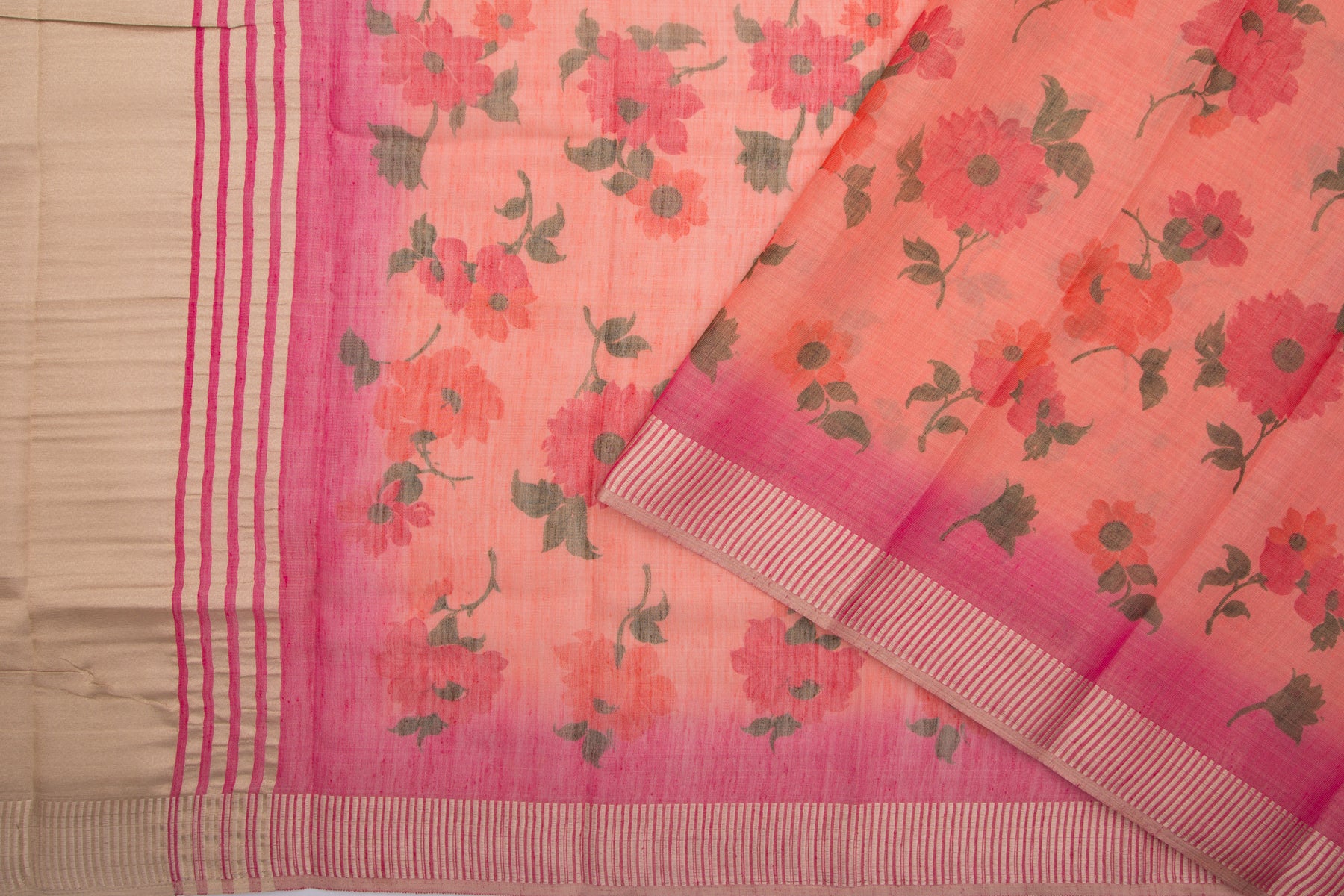 Linen Tissue Printed Orange Saree
