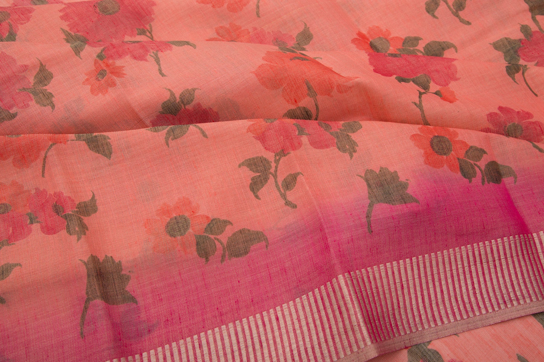 Linen Tissue Printed Orange Saree