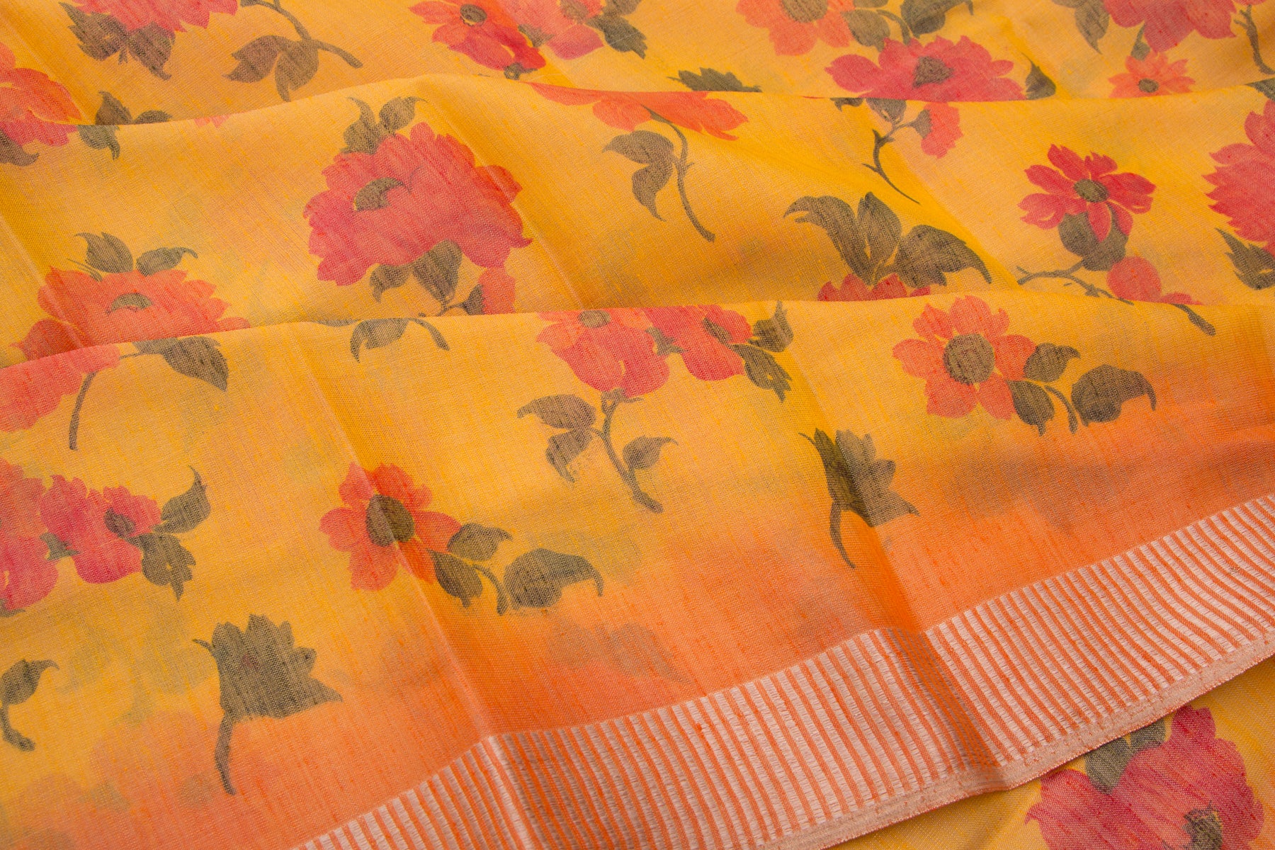 Linen Tissue Printed Yellow Saree