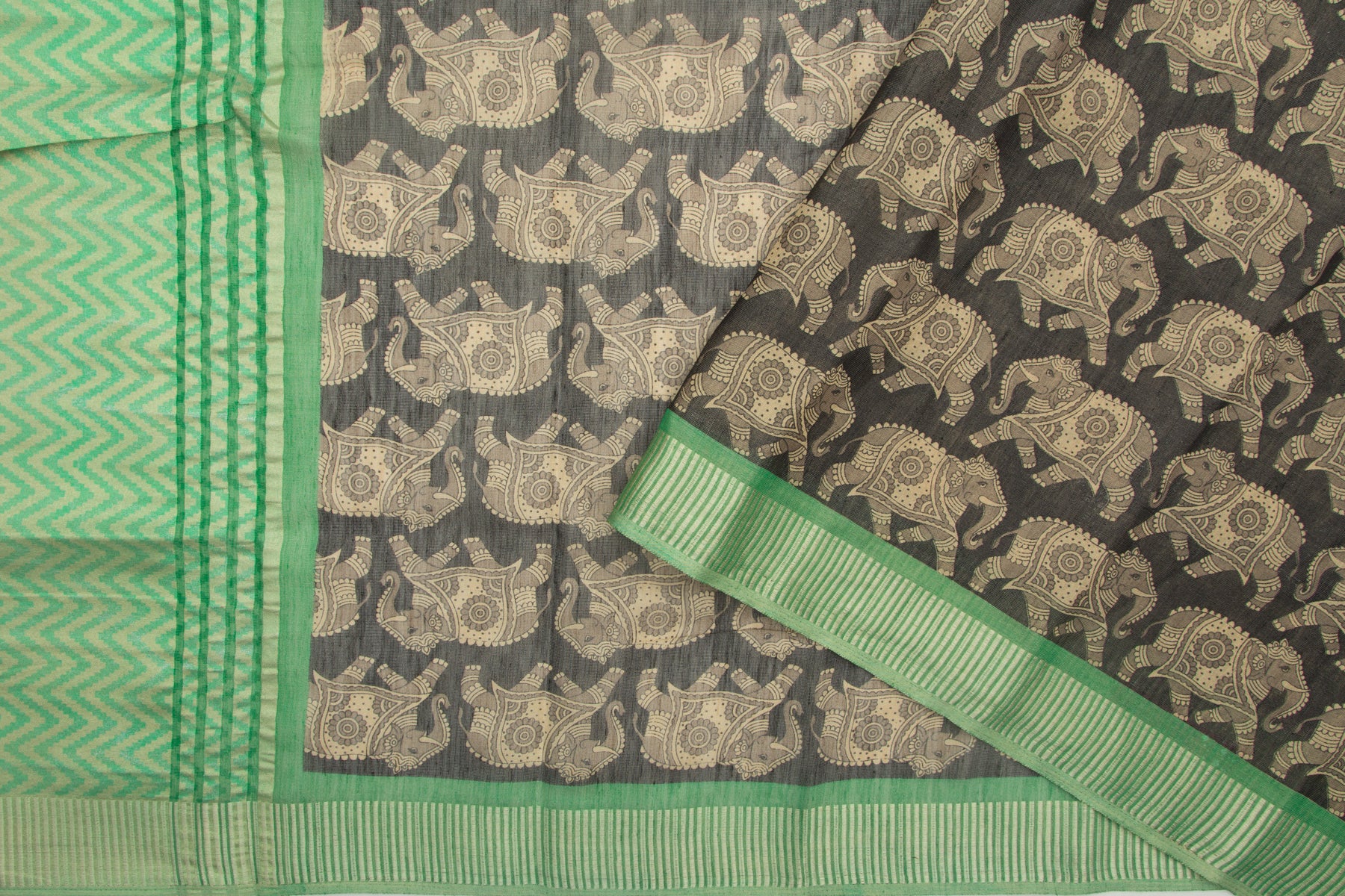 Linen Tissue Printed Black Saree