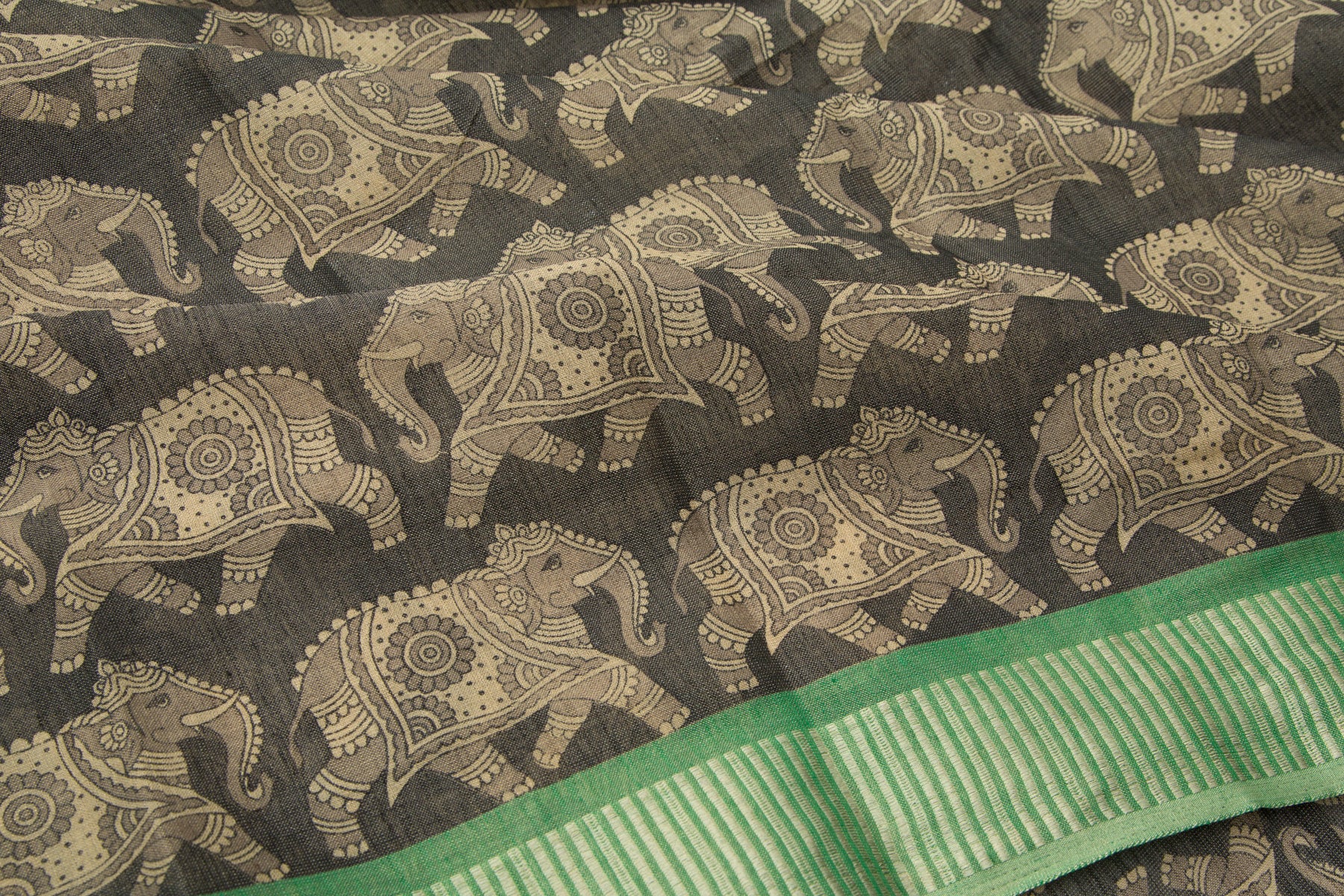 Linen Tissue Printed Black Saree