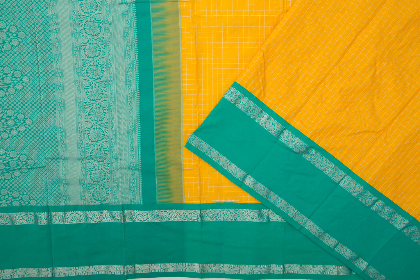 Gadwal Silk Checks Yellow Saree