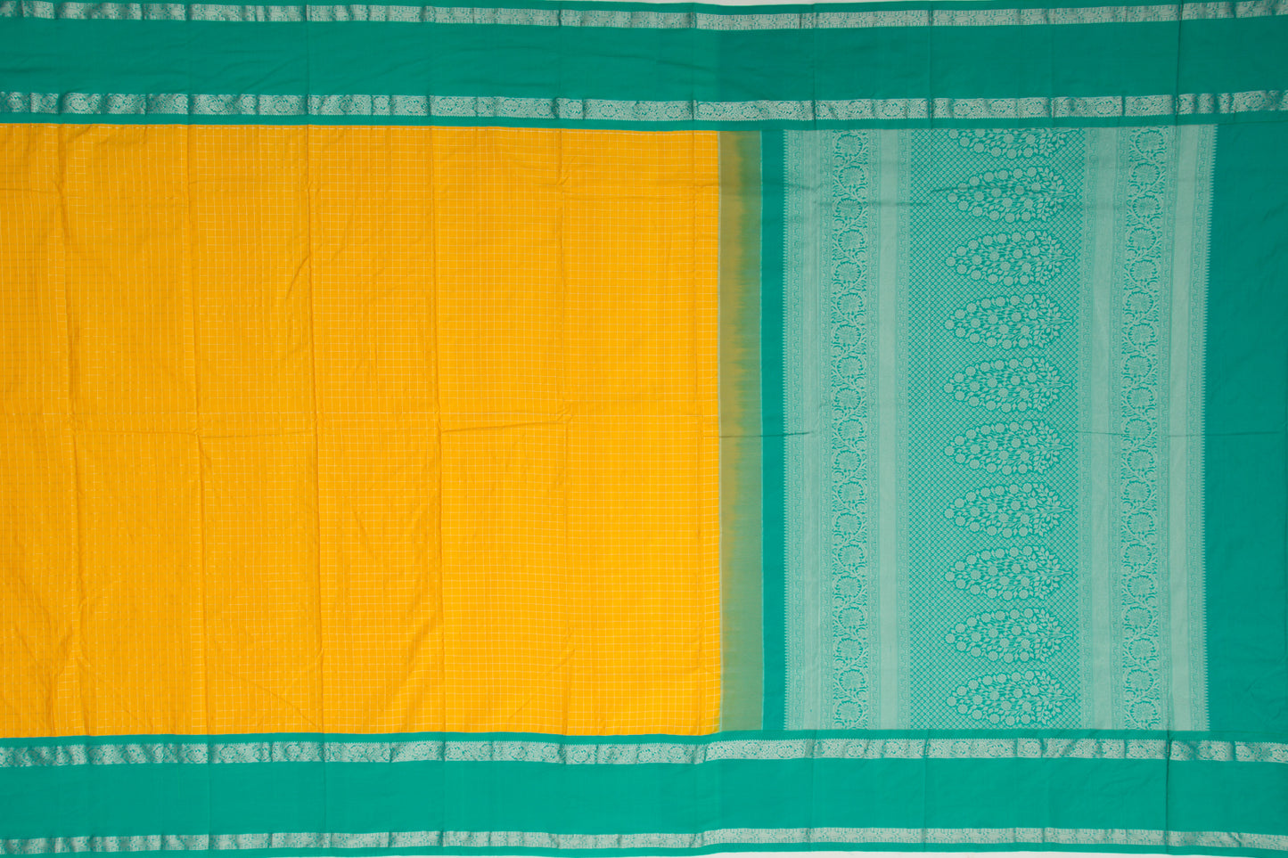 Gadwal Silk Checks Yellow Saree
