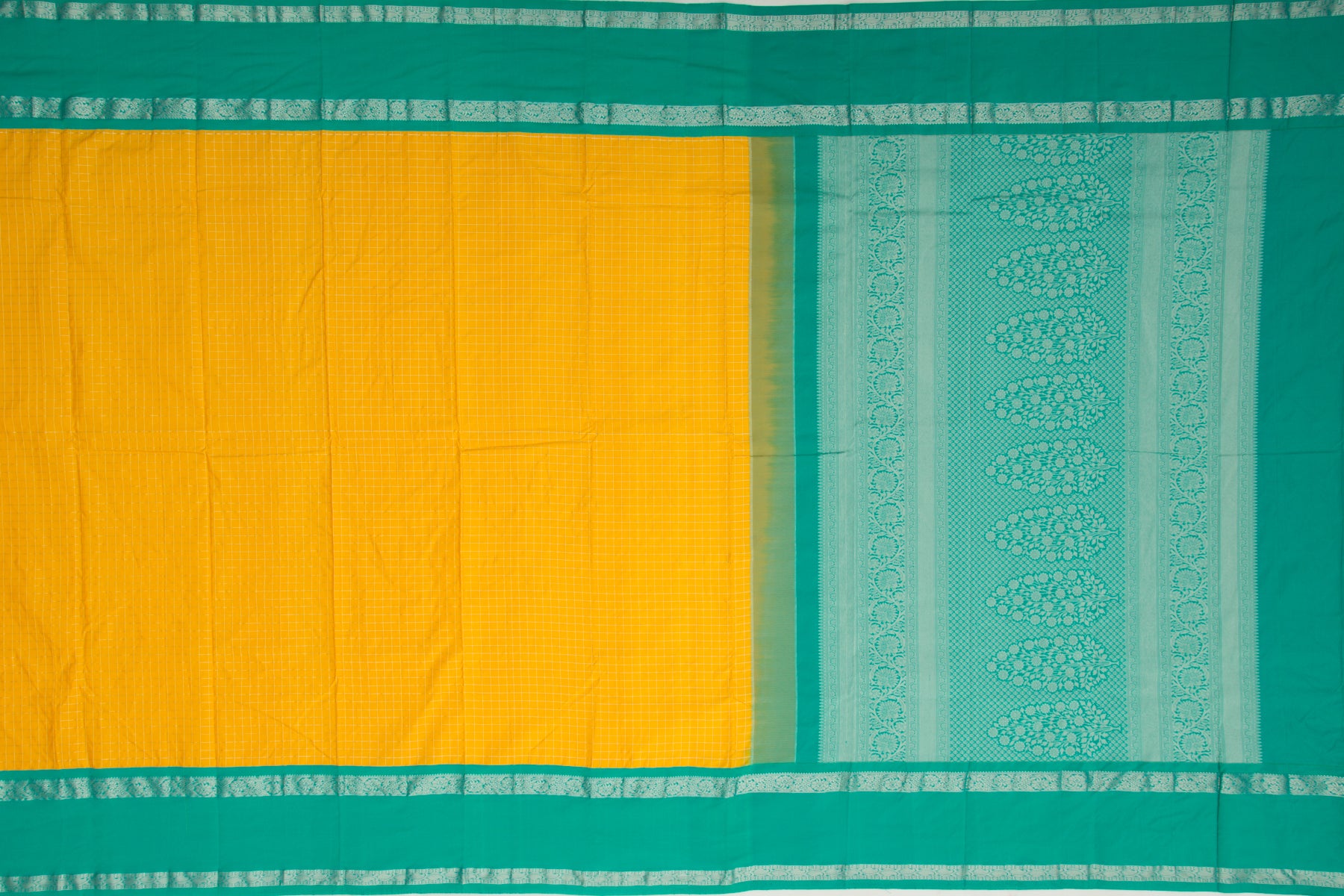 Gadwal Silk Checks Yellow Saree