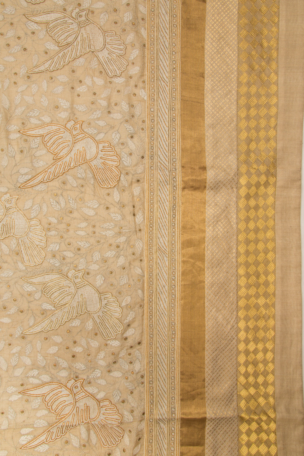 Tussar Chikankari Half-n-Half Beige Saree